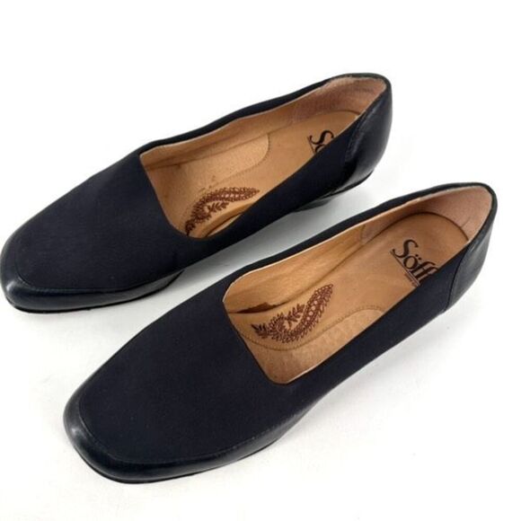 Sofft Womens Leather Fabric Stretch Square Toe Slip On Loafers Black Size 9 wide - Picture 3 of 12